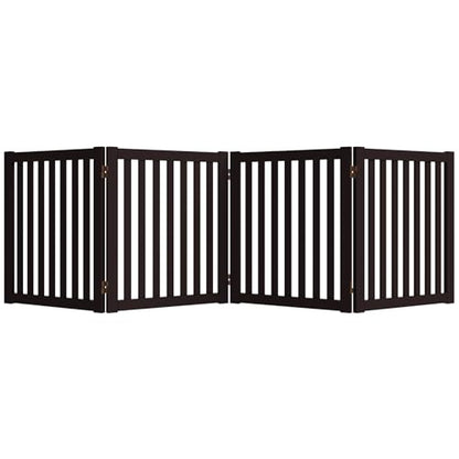 WELLAND 24" Freestanding Pet Gate, Foldable Wooden Dog Gate, 4 Panel Step Over Fence, Indoor Puppy Gate, Expands Up to 80" Wide, Espresso - color: Espresso, size: 4 Panel 80" Wide