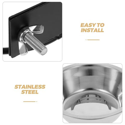 PRETYZOOM Stainless Steel Raised Dog Bowls Wall-Mounted Pet Feeding Station with Deep Food and Water Bowls Large Size Black Hanging Rack for Puppies and Dogs