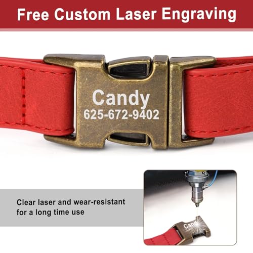 Personalized Dog Collars for Puppies, Custom Soft PU Leather Dog Collar with Engraved ID Name and Number, Adjustable & Durable Pet Collars with Quick Release Metal Buckle,XS(8-13") - color: Red-Engraving, size: X-Small: Fit 8-13" Neck
