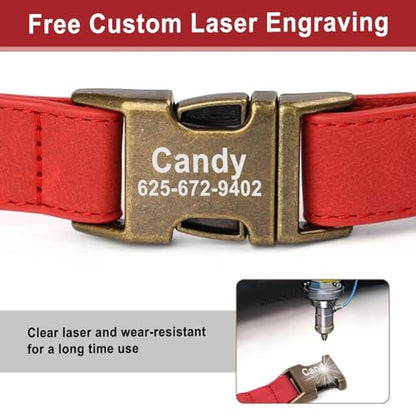 Personalized Dog Collars for Small Dogs, Custom Soft PU Leather Dog Collar with Engraved ID Name and Number, Adjustable & Durable Pet Collars with Quick Release Metal Buckle,S(10-16") - color: Red-Engraving, size: Small: Fit 10-16" Neck