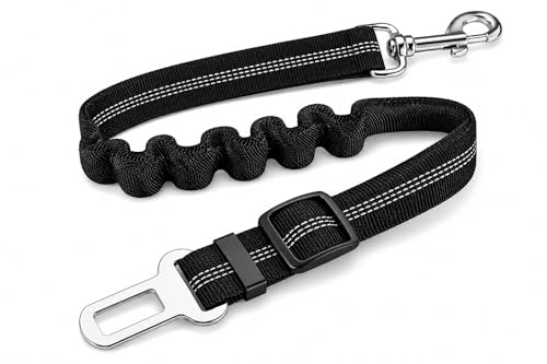 GoodStay Dog Seat Belt for Cars, Adjustable Pet Car Seat Belt, Heavy Duty Nylon Safety Leash with Shock Absorbing Bungee, Universal Seat Belt Clip for Small, Medium & Large Dogs