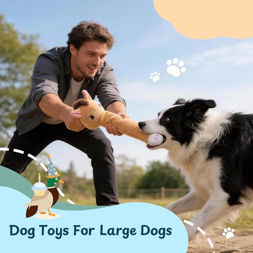Nocciola Dog Squeak Toys 3pcs, Dog Toys to Keep Them Busy for Aggressive Chewers, Hide and Seek Crinkle Dog Toy for Large Dogs, Long Face Wild Animals Playground Series - style: Horse Elephant, Duck