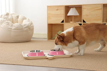 Stainless Steel Dog Bowls, Food and Water Non Slip Anti Skid Stackable Pet Puppy Dishes for Small, Medium and Large Dogs (2 Pack) - color: Pink, size: 3¾ Cup/30 oz