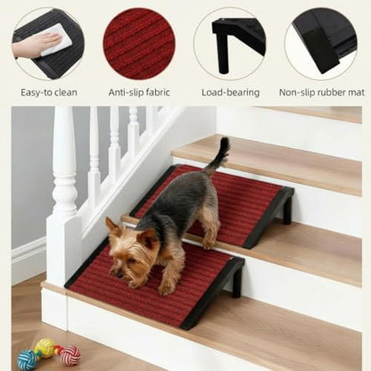 Dog Ramp for Stairs – Non-Slip Pet Steps with Locked-in Carpet & Iron Frame, Helps Senior Dogs & Small Breeds Climb Safely (Cinnabar-4 Pack) - size: Cinnabar-4 PACK