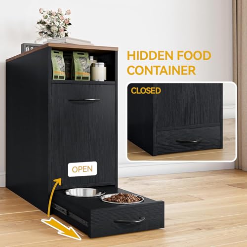 DWVO Dog Feeding Station with Storage, Dog Food Cabinet with 2 Feeder Bowls, Pull Out Elevated Dogs Bowl, Black - color: Black, size: 1 PCS