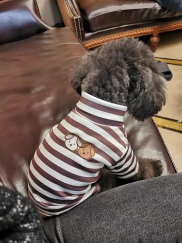 Turtleneck Dog Shirt Cute Doggie Embroidery Super Soft Dog Sweatshirt Stretchy Striped Puppy Pullover for Cats Small Medium Large Dogs (Black Striped, X-Small) - color: Black Striped, size: X-Small