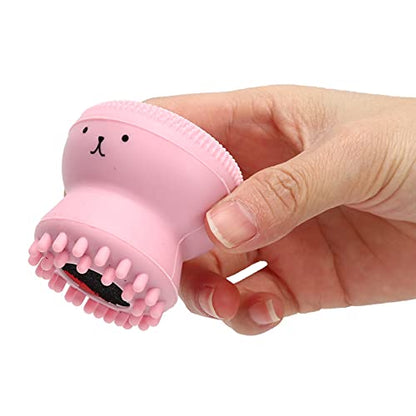Ymiko Dog Bath Brush, Cat Massager Shower Scrubber with Shampoo Dispenser Cat Rubber Soft Foaming Bath Brush Dog Scrubber For Bath For Shedding, Bathing, Massaging, Grooming, 2.0x2.1in (Pink【bubble
