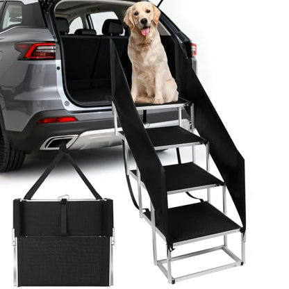 Dog Stairs with Guardrail for Large Dogs Extra Wide 20Inch Step, 34 Inch 4 Step Non Slip Surface, Supports up to 230 lbs Designed for Oversized SUVs, Off Road Vehicles, and Pickup Trucks - size: 20" W x 34-36" H