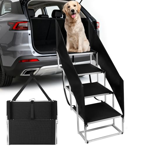 Dog Stairs with Guardrail for Large Dogs Extra Wide 20Inch Step, 34 Inch 4 Step Non Slip Surface, Supports up to 230 lbs Designed for Oversized SUVs, Off Road Vehicles, and Pickup Trucks - size: 20" W x 34-36" H