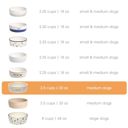 Pearhead Ceramic Dog Bowl – “Woof” Speckled Pet Food & Water Dish, Durable Stoneware, Non-Slip Heavy Base, 20 oz, Medium - color: White "Woof" Bowl, size: Medium