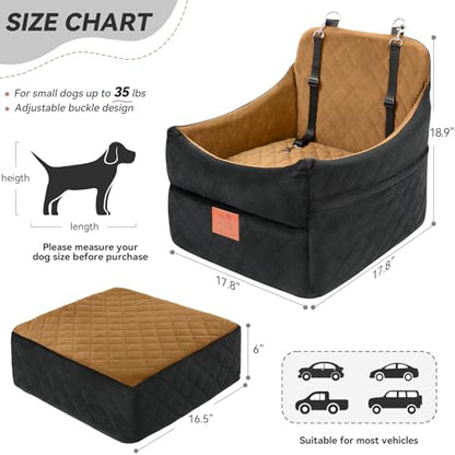 GL GLENSLAVE Dog Car Seat for Small/Medium Dogs, Dog Booster Car Seats with Thick Cushion for Dogs Under 35lbs, Detachable Washable Pet Carseat with Storage Pockets, 2 Safety Belts(Black/Coffee) - color: Black/Coffee