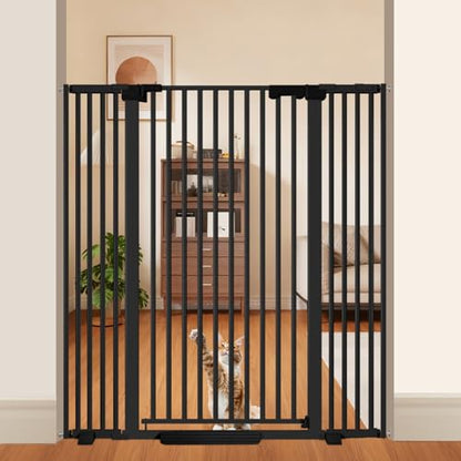 51'' Extra Tall Cat Gate 30-49.2'' Wide for Doorways Hallways, Pressure Mounted Pet Barrier Dog Gates No Drilling Auto Close, Cat Fence Indoor Climb Proof (Black) - size: 30''-49.2''Wide