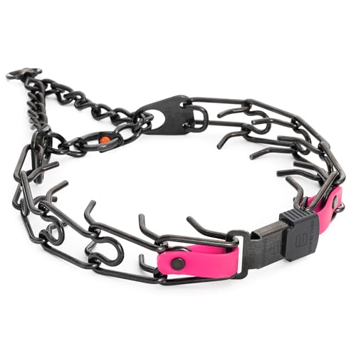 Herm Sprenger Black Stainless Steel Dog Collar with Quick Release ClicLock Buckle and Biothane Insert Training Collar Made in Germany (Passionfruit Pink, 25in x 4.0mm(Neck Size up to21-22in)) - color: Passionfruit Pink, size: 25in x 4.0mm(neck size up to2