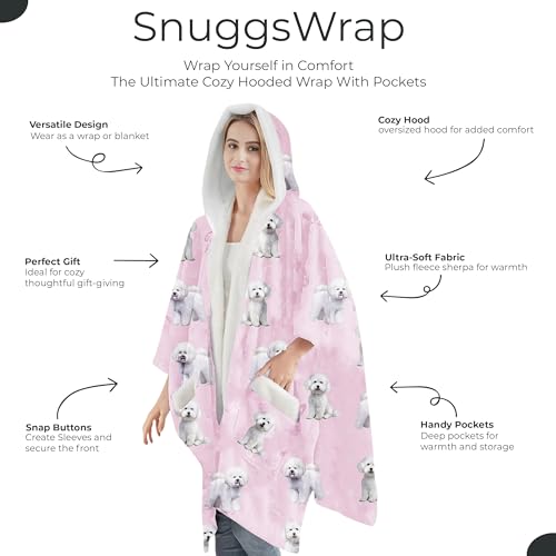 E&S Pets Sherpa Wearable Blanket Hoodie for Women – Soft Fleece Snuggs Wrap – 32 Dog & Cat Breeds – Warm Pet Lover Gifts - color: Bichon Frise