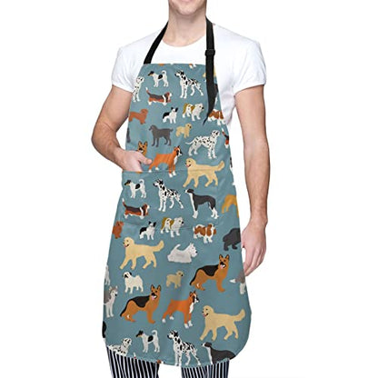 Perinsto Dog Cat Pets Cute Animals Waterproof Apron Bibs for Grooming Kitchen Cooking Baking Painting Gardening - color: Dog (Grey Blue)
