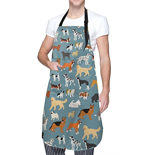 Perinsto Dog Cat Pets Cute Animals Waterproof Apron Bibs for Grooming Kitchen Cooking Baking Painting Gardening - color: Dog (Grey Blue)