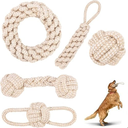 Upgraded 5 Pack Pet Rope Toys for Small Dogs & Puppies, Durable Cotton Chew Toys with Knot Ball, Interactive Rope Toys for Teething, Tug of War, Training & Dental Care