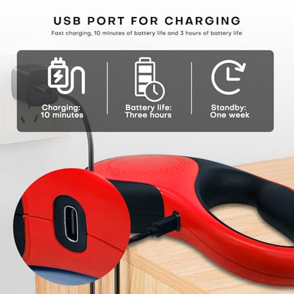 Retractable Dog Leash with LED Light Rechargeable,16Ft Heavy Duty Dog Leash for Medium Large Dogs up to 110lbs,360°No Tangle,One-Handed Brake,Pause,Lock(Red) - color: Red, size: 16ft-Led