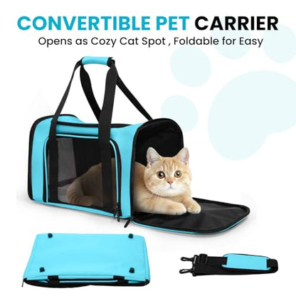 Soft-Sided Cat Carrier Expandable Pet Carrier Airline Approved Mesh Travel Carrier Up to 22lbs for Cats Small Dogs Collapsible Escape-Proof with Shoulder Strap Washable (20x13x13 Blue) - color: Blue, size: 13.4"L x 13.4"W x 20.1"H