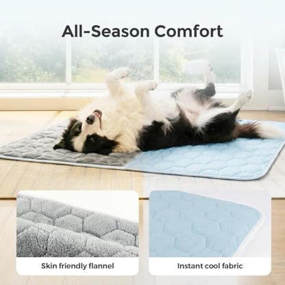 Sytopia 35" x 24" Dog Cooling Mat for Large Dogs, Q-Max>0.5 All Season Thin Breathable Crate Pad Indoor for Pet, Portable Washable & Non-Toxic Kennel Mat for Summer Active Dog, Light Blue - size: Large