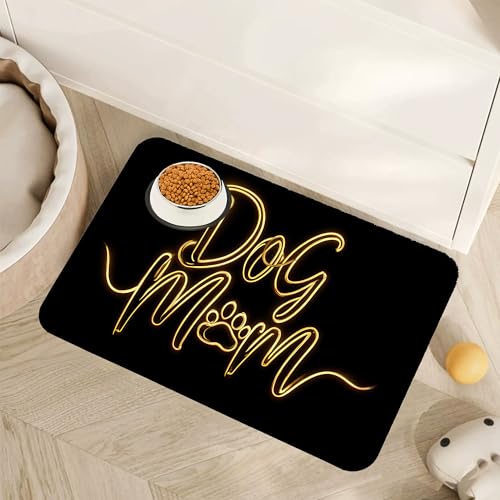 Dog Mom Food Mat for Floors,Absorbent Quick-Dry Pet Feeding Mat,Cat Dog Bowl Mats for Food and Water,Non-Slip Pet Accessories Supplies 12"x20" - color: Dog Mom, size: 20"L x 12"W