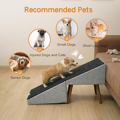 2-in-1 Dog Ramp and Stairs for Bed and Couch, 17 Inch High,Foldable Ottoman Ramp with Non-Slip Replaceable Carpet, Joint Relief for Small and Large Dogs - color: Gray