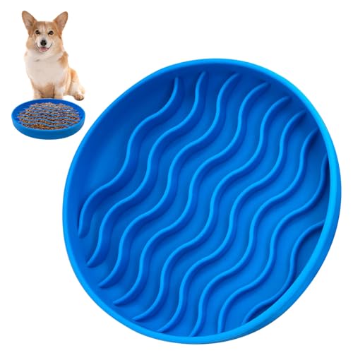 Fhiny Slow Feeder Dog Bowl Non-Slip Silicone - Blue Pet Food Dish for Fast Eaters, Dishwasher Safe - color: Blue