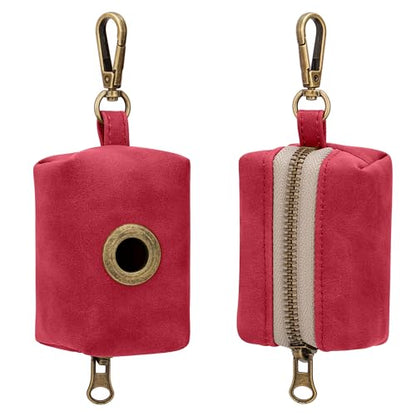 Didog Stylish Dog Poop Bag Holder for Leash, Easy-Pull and Colorful PU Leather Dog Poop Bag Dispenser with Metal Clip, Includes 1 Roll Pet Waste Bag for Daily Walking,Red - color: Red