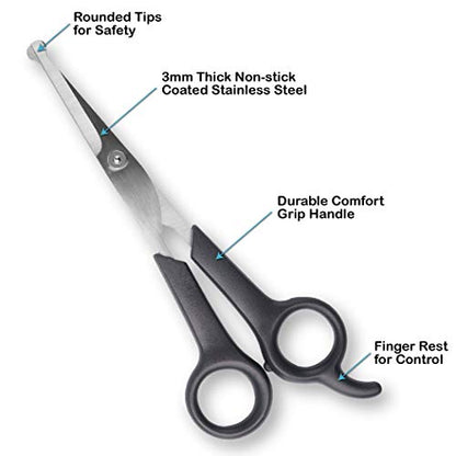 Pets First #1 Pet Grooming Scissors Body & Facial Trimmer Durable Stainless Steel Blades. Rounded Tips Shears for Long Medium Short Thick Wiry Curly Hair. Lightweight Cutter for Dogs & Cats. Set of 2