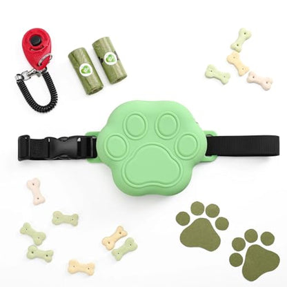 Dog Treat Pouch with Training Clicker and 2 Poop Bags, 1.8 Cup Small Sealable Zipper Silicone Fanny Pack with Waist Belt, Pet Puppy Training & Walking Essentials (Green) - color: Green