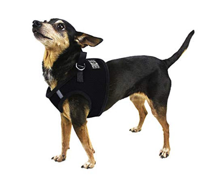 Dogline Boston Step in Mesh Dog Harness with Service Dog Patch No Choke Pet Vest Soft Gentle Padded Chest Halter for Puppies Small Medium and Large Dogs 14 to 16 inches Girth Black - color: Black, size: Girth 14 to 16"