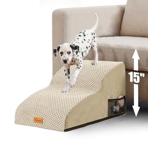 Topmart High Density Extended Foam Dog Ramp&Steps 2 Tiers,11.8" High | Non-Slip Dog Stairs,Soft Foam Pet Ladder with Removable Cover,Best for Injured,Older Cats,Pets with Joint Pain for Low Sofas - color: Beige, size: 21.7*15.7*11.8