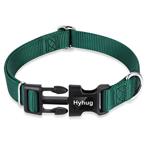 Hyhug Small Dog Collar Quick-Release Green| Heavy-Duty Nylon Puppy Collar, Adjustable & Durable Pet Supplies for Boy & Girl Dogs (Small, Dark Green) - color: Dark Green, size: Small