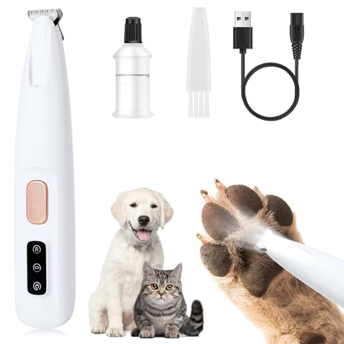 Iaolose Paw Trimmer, Upgrade Multifunctional Pet Hair Clippers Waterproof Rechargeable Pet Shaver with LED Light, Pet Paw Trimmer for Paws Eyes Ears Face Rump (1PC), White