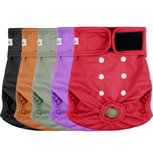 Female Dog Diapers 5Pcs - Premium Reusable Diapers for Doggie in Heat - Highly Absorbent Dog Diapers Female for Pet Incontinence, Red, S - color: Red, Purple, Brown, Gray&Black, size: Small