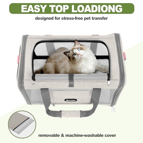 GAPZER Cat Carrier American Airline Approved 18x11x11, Top Opening Sturdy Soft Pet Carrying Bag See Through, Mini Dog Hard Bottom Crate Kennel Case, 4-Side-Ventilation Mesh Cage Toy Poodle Biege - color: Beige
