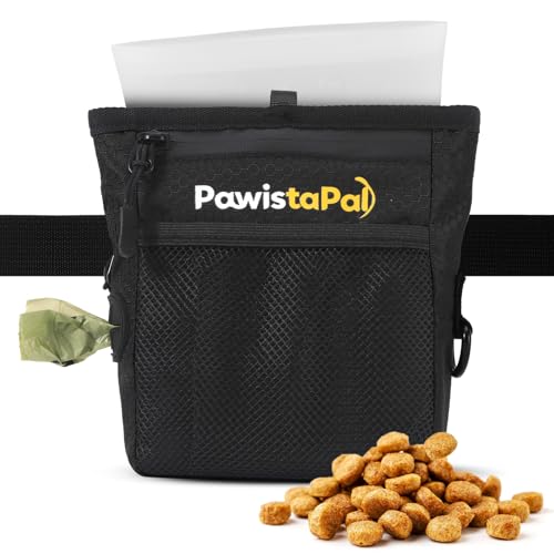 Dog Treat Pouch for Pet Training, One-Hand Magnetic Closure, Hands-Free Treat Bag with Silicone Liner, No Mess No Smell - color: Black