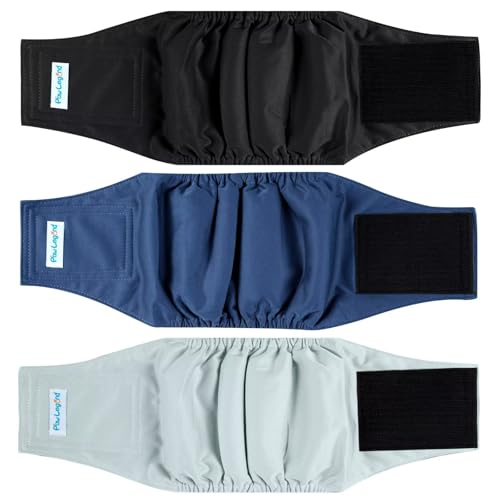 Paw Legend Washable Dogs Diapers Male Dog Belly Bands for Male Dogs Diapers Reusable Puppy & Doggie Diapers Male (3 Pack, X-Small) - color: Navy, Black, Grey., size: X-Small