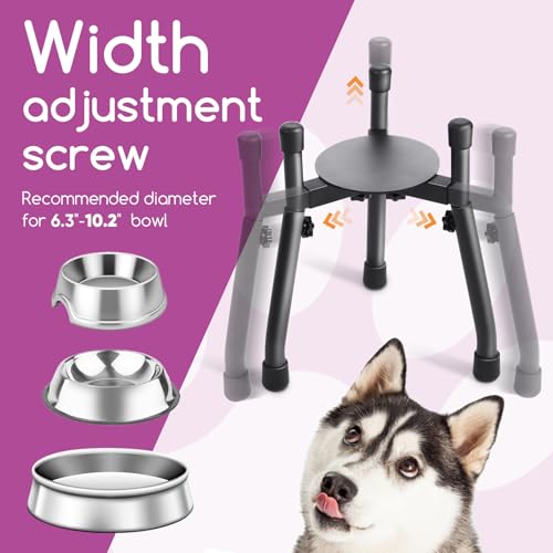 Adjustable Elevated Dog Bowl Stand, Metal Raised Feeder for Medium & Large Dogs, 3 Heights (8.8", 10.8", 12.5"), Width 6.3"–10.2", Spill-Proof Mat, Anti-Slip & Quiet, Bowl Not Included
