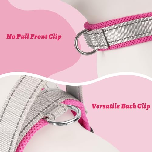 Escape Proof Dog Harness, No-Pull No Choke Soft Padded Breathable Lightweight Mesh Dog Harness for Small Dogs, Reflective Adjustable Pet Vest with Front Clip, Pink/Gray, S - color: Pink/Gray, size: Small