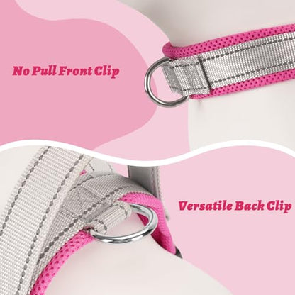 Escape Proof Dog Harness, No-Pull No Choke Soft Padded Breathable Lightweight Mesh Dog Harness for Small Dogs, Reflective Adjustable Pet Vest with Front Clip, Pink/Gray, S - color: Pink/Gray, size: Small
