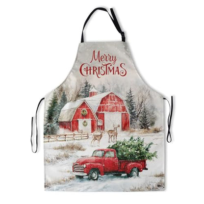 Sweetshow Cute Dog Apron with 2 Pockets and Adjustable Neck Waterproof Kitchen Cooking Dog Grooming Aprons for Women Men - color: Red Truck