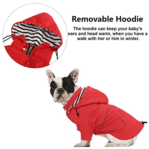 Dog Zip Up Raincoat with Reflective, Rain/Water Resistant, Adjustable Drawstring, Removable Hood, Raincoats with Legs 8lbs to 80lbs Available - Red - Small - color: Red, size: Small