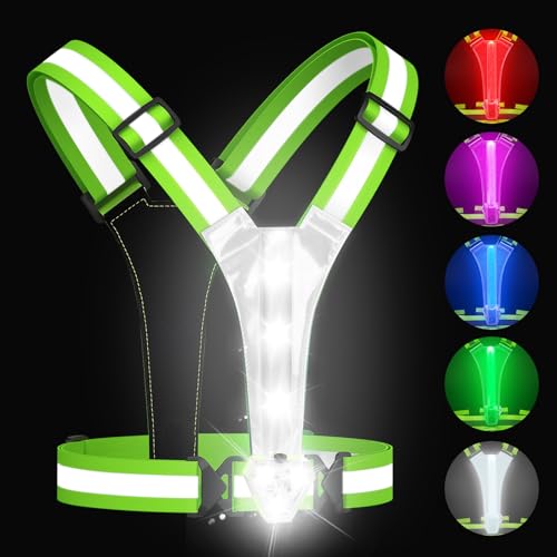 Zacro LED Reflective Vest with Chest Light 500LM, 5 RGB Colors High Visibility Rechargeable Light Up Running Vest IPX4 Night Safety Running Gear for Dog Walking, Cycling, Adjustable for Men Women Kids - color: Green
