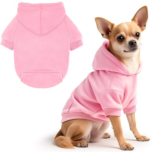 Idepet Pet Dog Hoodies Dog Clothes for Small Dogs Vest Chihuahua Clothes Warm Coat Jacket Autumn Puppy Outfits Cats Dogs Clothing(S,Pink) - color: Pink B, size: Small
