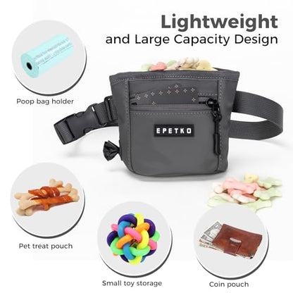 Dog Treat Pouch, Powerful Magnet Closure Device Dog Training Treat Bag Large Capacity Pet Treat Pouch with Poop Bag Dispenser Treat Bag for Dog Training with Metal Waistband Clip (Deep Gray) - color: Deep Gray