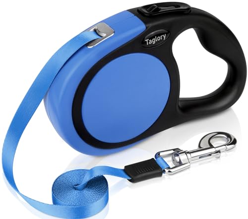 Taglory Retractable Dog Leash, One-Handed Brake, 16ft, Up to 44 lbs, Blue | More Freedom While Staying in Control, Smooth Retraction, Tangle-Free Design, Easy-Grip Handle, Daily Neighborhood Walks - color: Blue, size: Large
