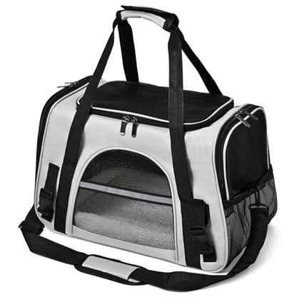 Dog Cat Carrier Soft for Small Pet Up to 16 Lbs TSA Airline Approved Travel Carrier Collapsible Puppy Car Mesh Bag 17.5 * 10.2 * 11.4 inch - Grey & Black - color: Grey + Black