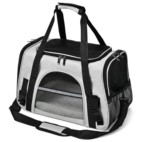 Dog Cat Carrier Soft for Small Pet Up to 16 Lbs TSA Airline Approved Travel Carrier Collapsible Puppy Car Mesh Bag 17.5 * 10.2 * 11.4 inch - Grey & Black - color: Grey + Black