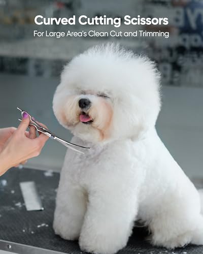 ULG Curved Dog Shears for Grooming, 7 Inch Professional Curved Dog Grooming Scissors for Trimming and Cutting, Japanese Stainless Steel Pet Hair Scissors - size: 7.0 Inch (Curved)